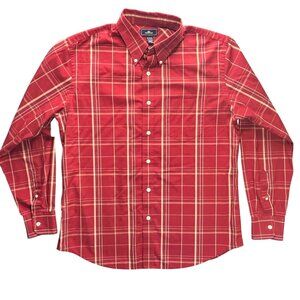 Dockers Mens Red Plaid Button-Up Shirt S 14/14.5 Long Sleeve Stain Defender No W